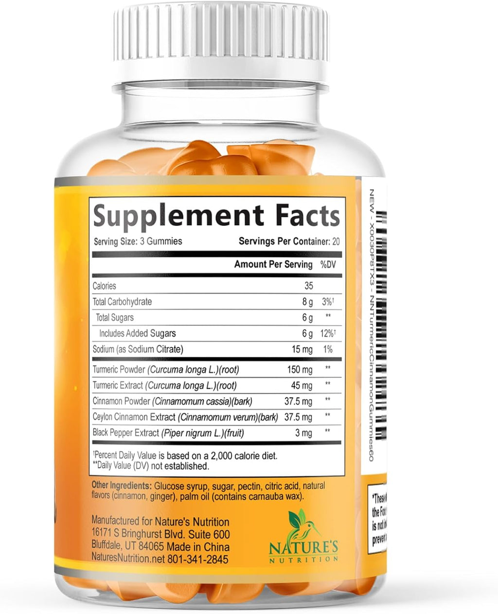Turmeric Curcumin Supplement Gummies - 95% Curcuminoids with Turmeric Ginger, Black Pepper for Best Absorption - Best Nature'S Vegan Joint Support, Gluten Free, Tasty Cinnamon Flavor - 60 Gummies