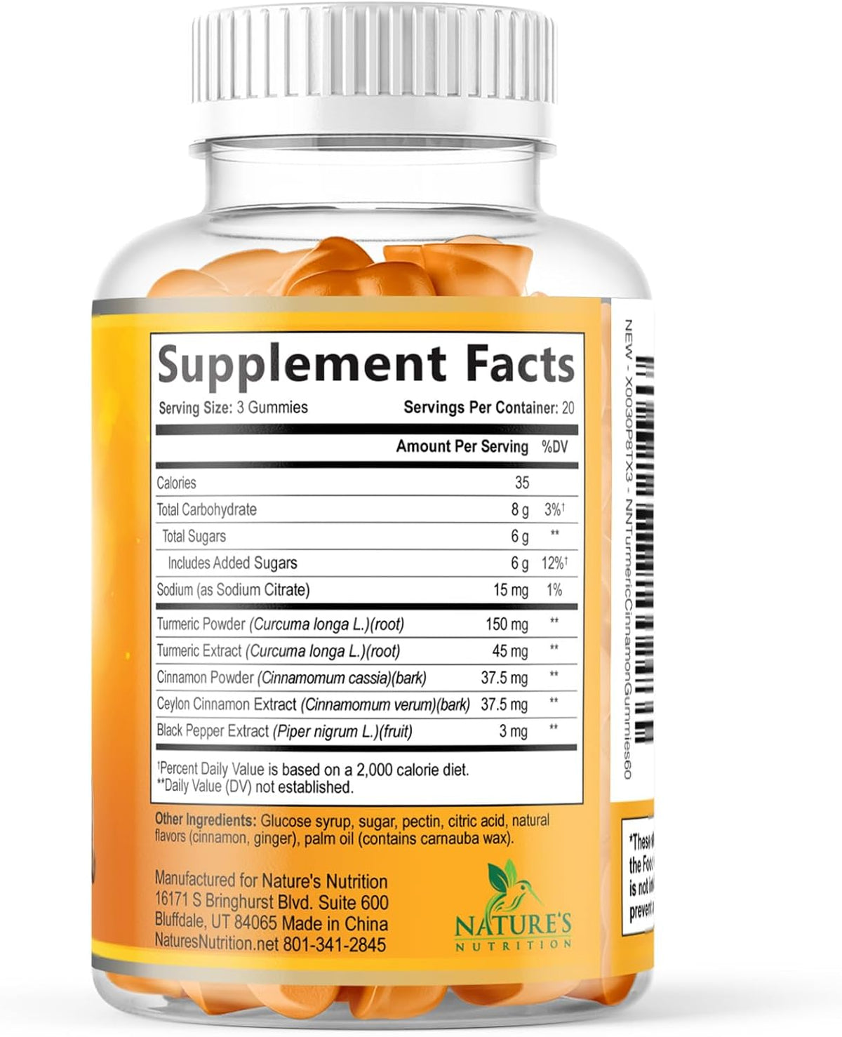 Turmeric Curcumin Supplement Gummies - 95% Curcuminoids with Turmeric Ginger, Black Pepper for Best Absorption - Best Nature'S Vegan Joint Support, Gluten Free, Tasty Cinnamon Flavor - 60 Gummies