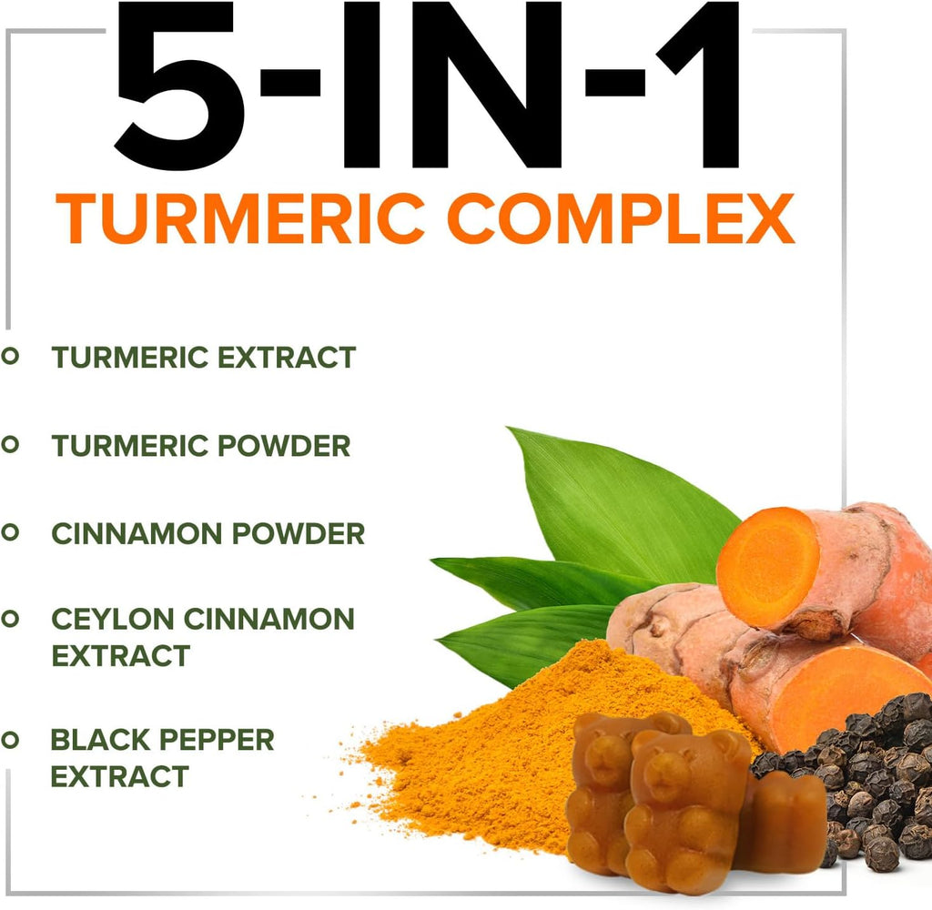 Turmeric Curcumin Supplement Gummies - 95% Curcuminoids with Turmeric Ginger, Black Pepper for Best Absorption - Best Nature'S Vegan Joint Support, Gluten Free, Tasty Cinnamon Flavor - 60 Gummies