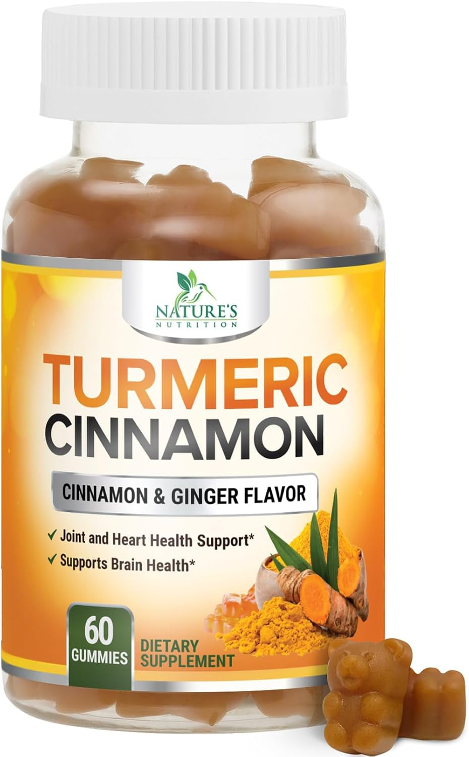 Turmeric Curcumin Supplement Gummies - 95% Curcuminoids with Turmeric Ginger, Black Pepper for Best Absorption - Best Nature'S Vegan Joint Support, Gluten Free, Tasty Cinnamon Flavor - 60 Gummies